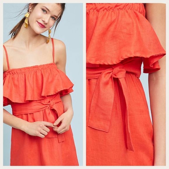 ANTHROPOLOGIE Faithful Linen Ruffles Dress - Picture 1 of 6